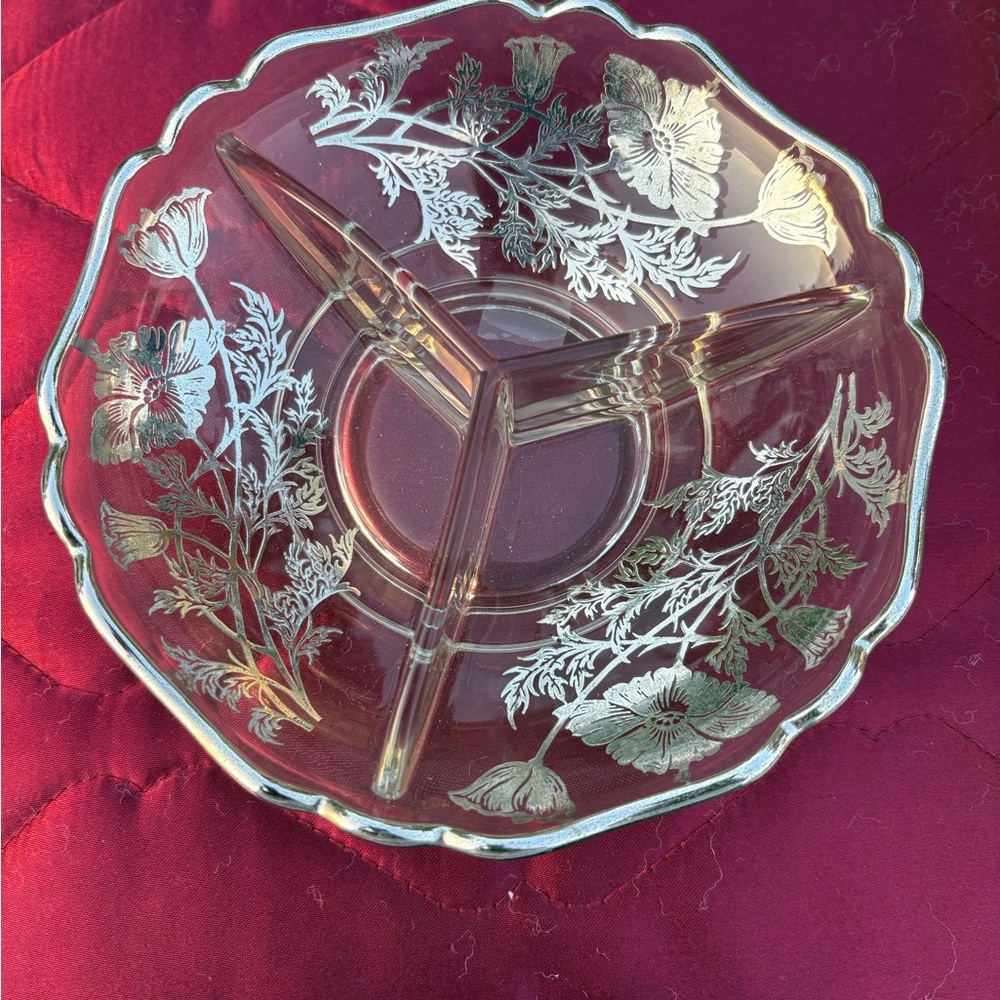 Source Unknown Silver Gray Floral Serveware Dish